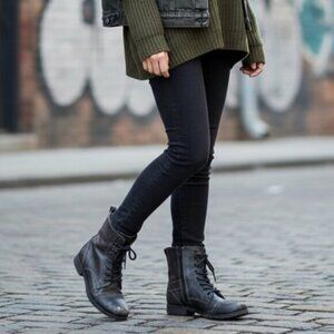 Aldo Women's Combat Moto Biker Boots Army Utility Brown Buckles Zipper Size 5